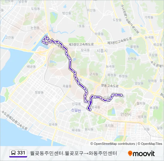 331 버스 노선 지도