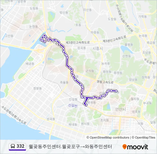332 버스 노선 지도