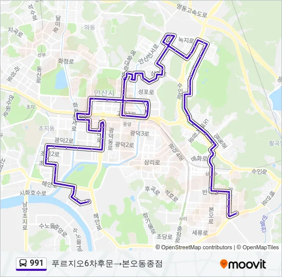 991 버스 노선 지도