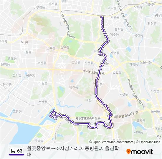 63 버스 노선 지도