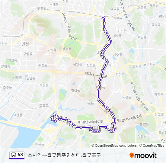 63 버스 노선 지도