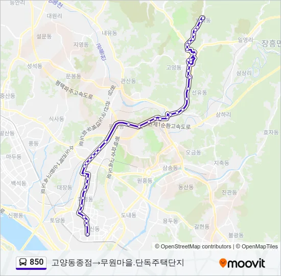 850 버스 노선 지도