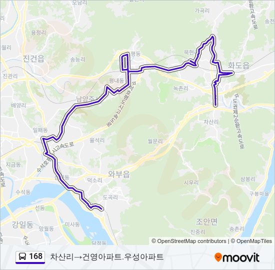 168 버스 노선 지도