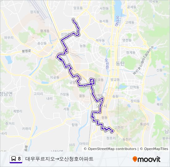 8 경로: 일정, 정거장 & 지도 - 대우푸르지오‎→오산청호아파트 (업데이트됨)