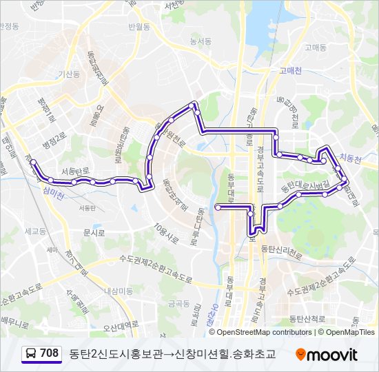 708 버스 노선 지도