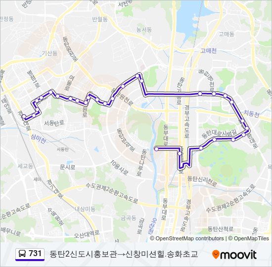 731 버스 노선 지도