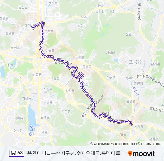 68 버스 노선 지도
