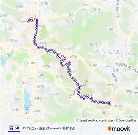 68 버스 노선 지도
