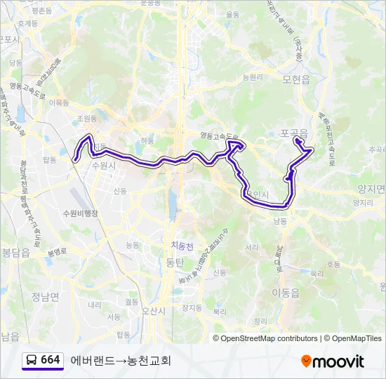 664 Bus Line Map
