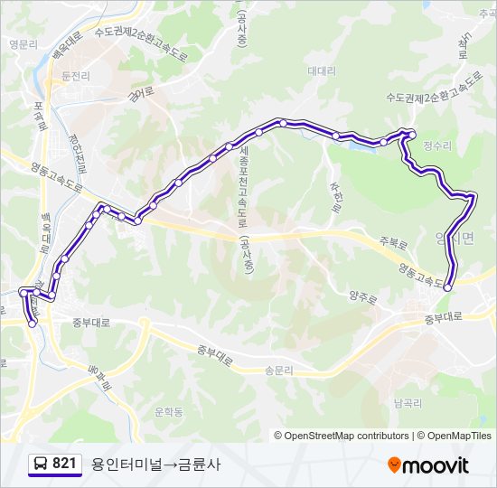 821 버스 노선 지도