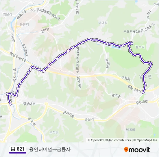 821 버스 노선 지도