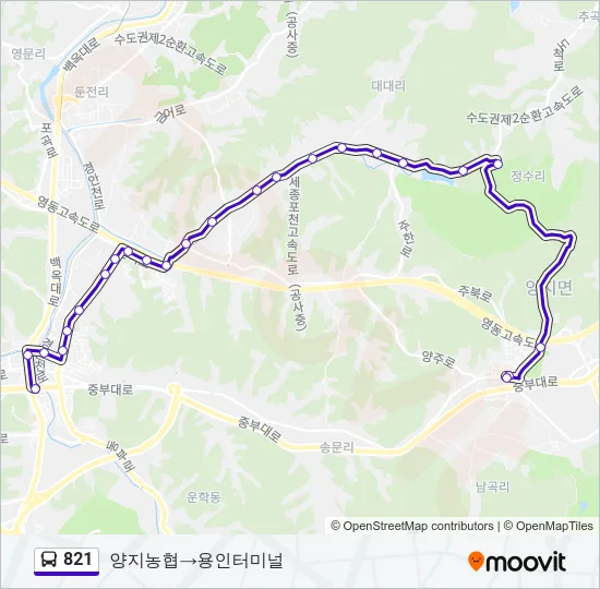 821 버스 노선 지도