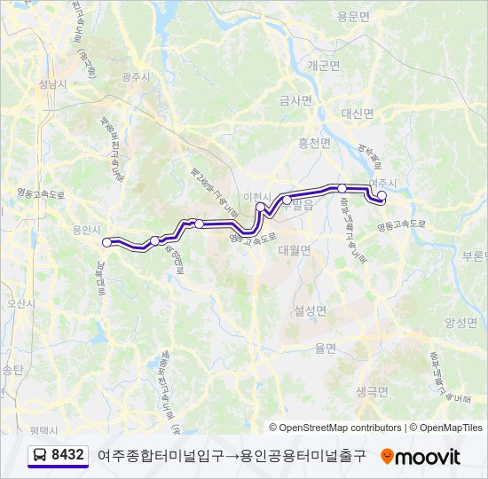 8432 버스 노선 지도