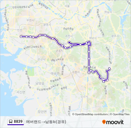 8839 버스 노선 지도