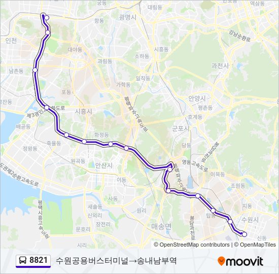 8821 버스 노선 지도