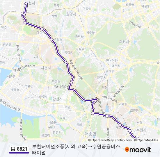 8821 버스 노선 지도