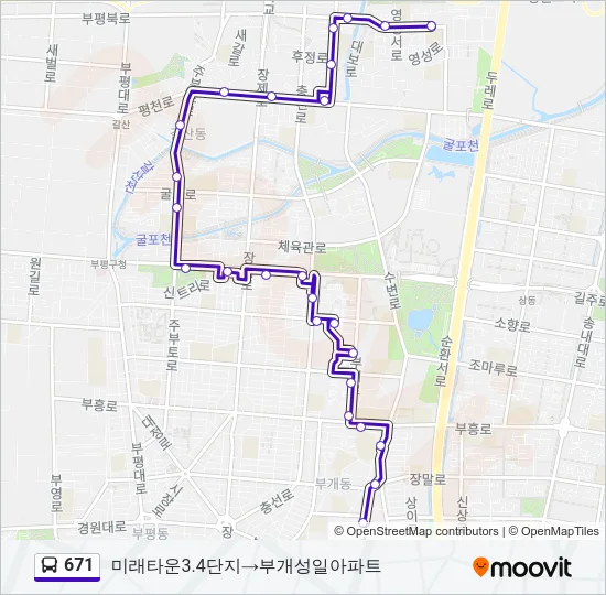 671 버스 노선 지도