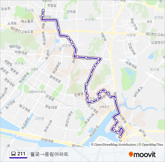 211 버스 노선 지도