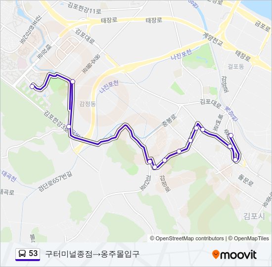 53 버스 노선 지도