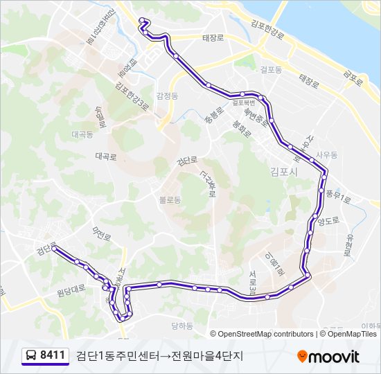 8411 버스 노선 지도