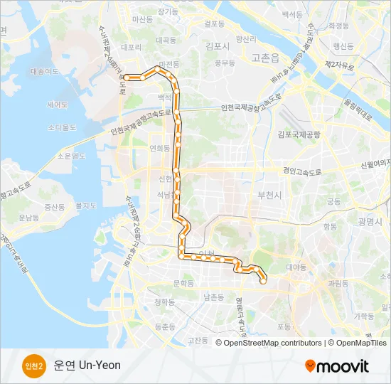 인천 2호선 지하철 노선 지도
