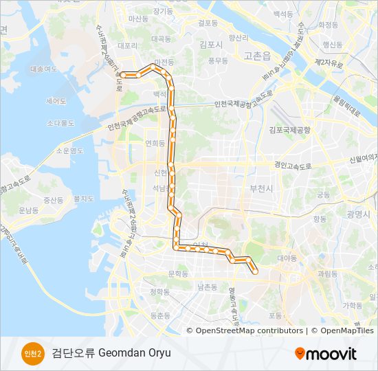 인천 2호선 지하철 노선 지도