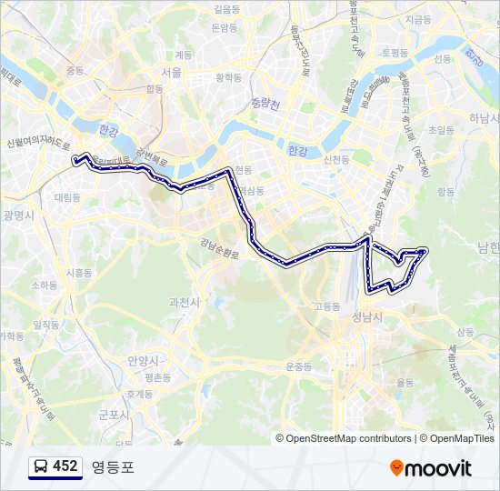 452 버스 노선 지도