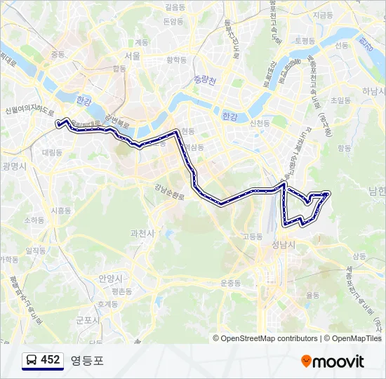 452 버스 노선 지도