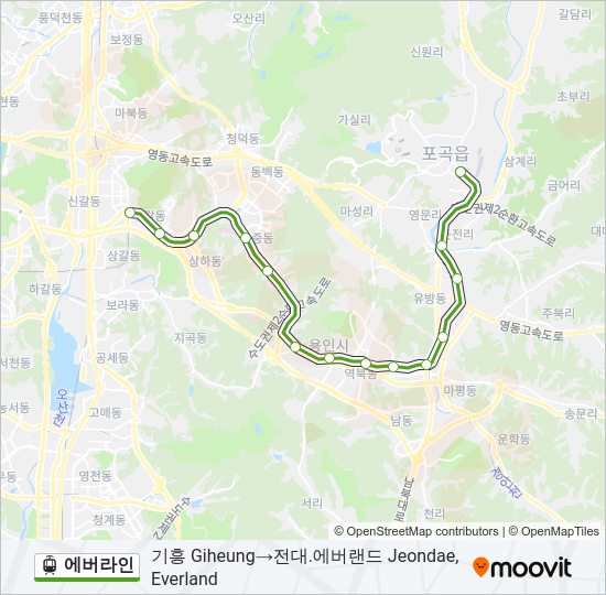 에버라인 경전철 노선 지도