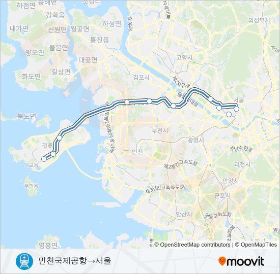 공항철도 (AREX) 지하철 노선 지도