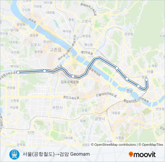 공항철도 (AREX) 지하철 노선 지도