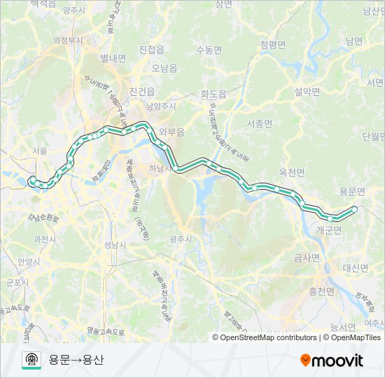 중앙선 (JUNGANG LINE) 지하철 노선 지도