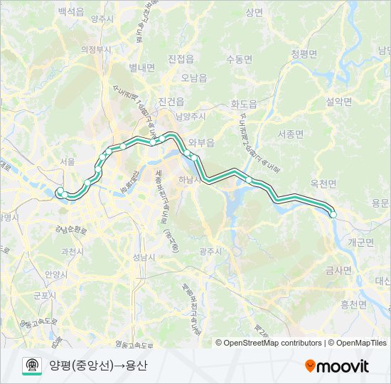 중앙선 (JUNGANG LINE) 지하철 노선 지도
