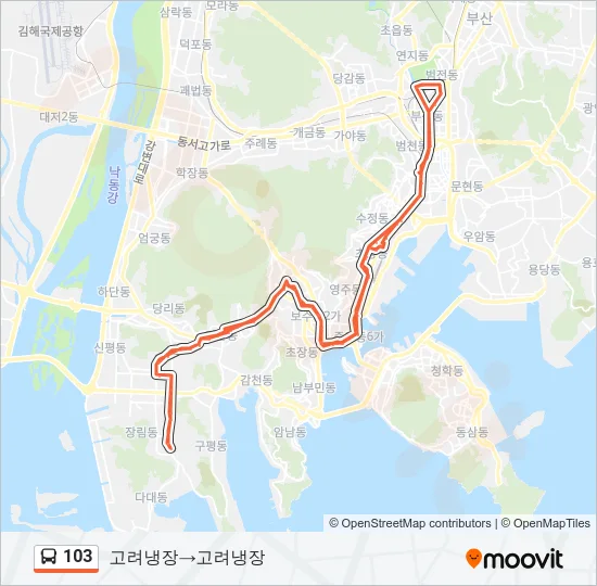103 버스 노선 지도