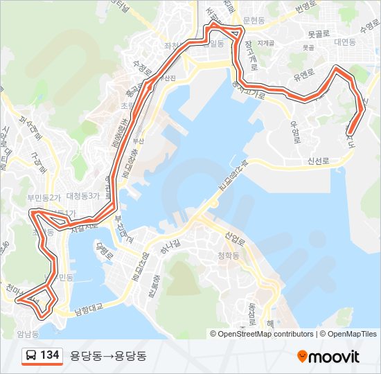 134 버스 노선 지도