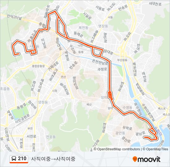 210 버스 노선 지도