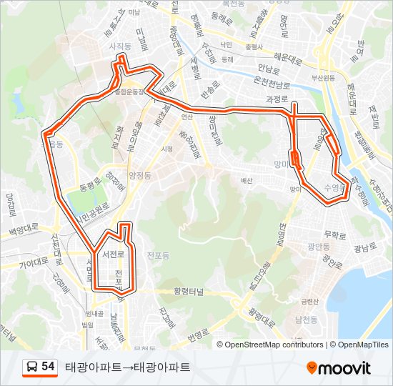 54 버스 노선 지도