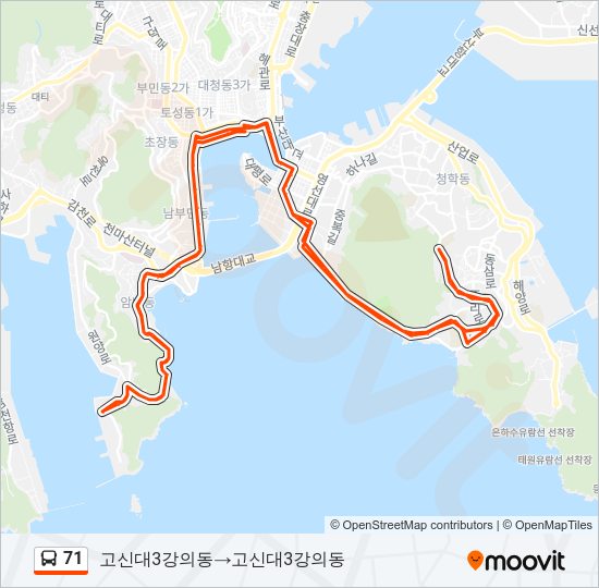 71 버스 노선 지도