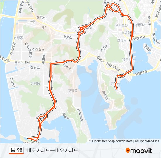 96 버스 노선 지도