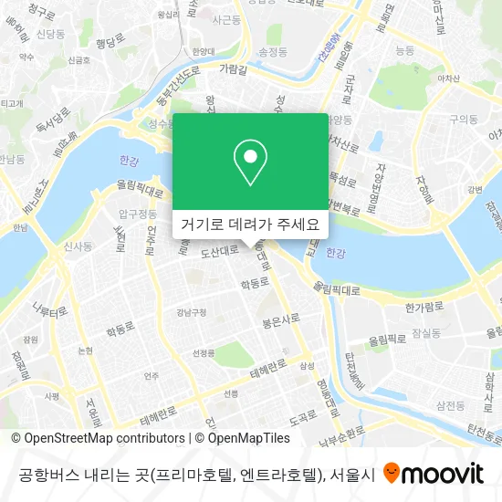 공항버스 내리는 곳(프리마호텔, 엔트라호텔) 지도