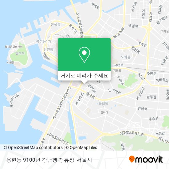 용현동 9100번 강남행 정류장 지도