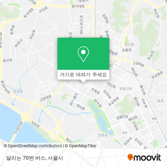 달리는 70번 버스 지도