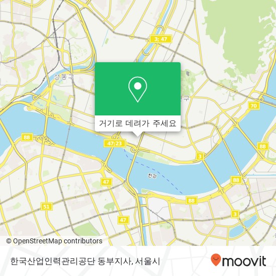 한국산업인력관리공단 동부지사 지도