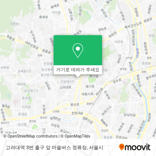 고려대역 3번 출구 앞 마을버스 정류장 지도