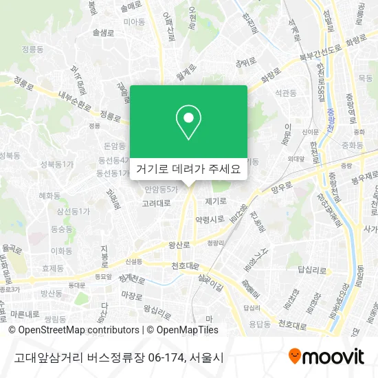 고대앞삼거리 버스정류장 06-174 지도