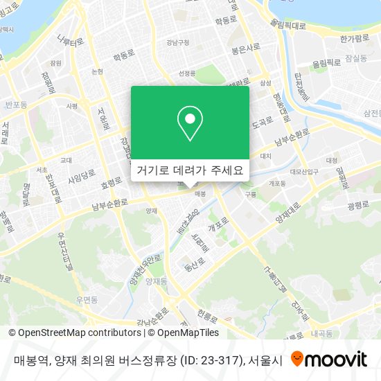 매봉역, 양재 최의원 버스정류장 (ID: 23-317) 지도
