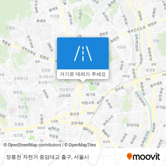 정릉천 자전거 종암대교 출구 지도