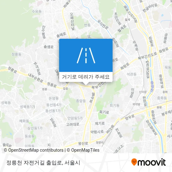 정릉천 자전거길 출입로 지도