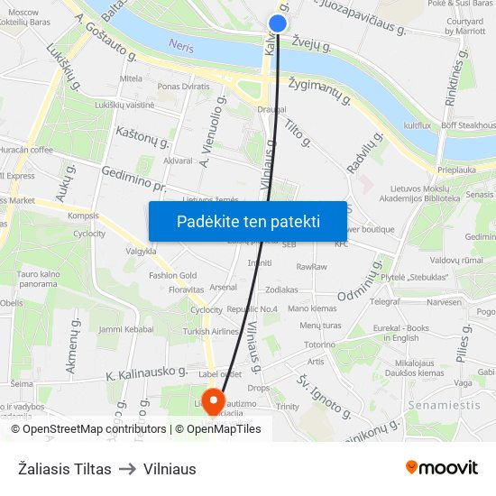 Žaliasis Tiltas to Vilniaus map