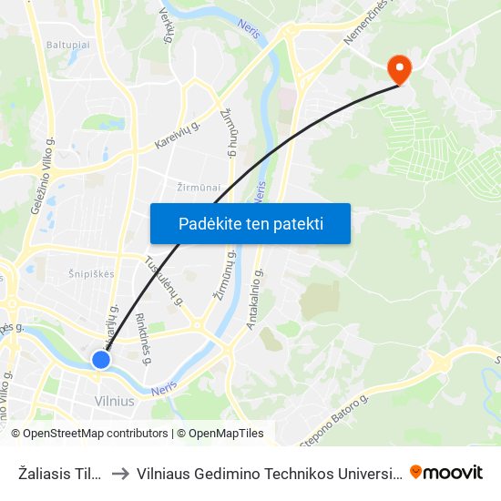 Žaliasis Tiltas to Vilniaus Gedimino Technikos Universitetas map